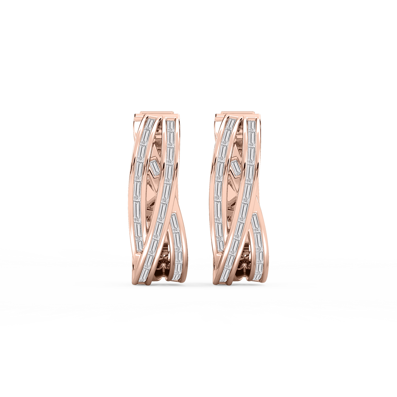 1 ctw Baguette Lab Grown Diamond Channel Set Crossover Hoop Earrings