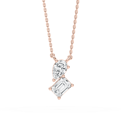 1 ctw Emerald and Pear Lab Grown Diamond Two Stone Pendant – 16-18 Inches