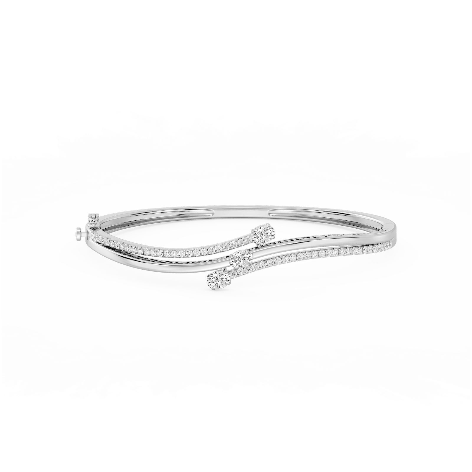 1 ½ ctw Oval and Round Lab Grown Diamond Three Stone Bypass Bangle Bracelet  - 7.25 Inches