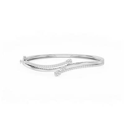 1 ½ ctw Oval and Round Lab Grown Diamond Three Stone Bypass Bangle Bracelet  - 7.25 Inches