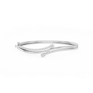 1 ½ ctw Oval and Round Lab Grown Diamond Three Stone Bypass Bangle Bracelet  - 7.25 Inches