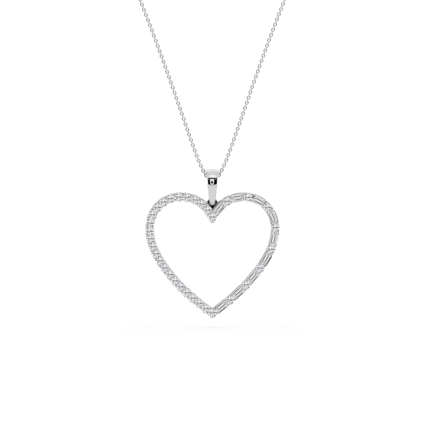 1 ctw Round and Baguette Lab Grown Diamond Heart Pendant - 18 Inches