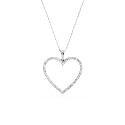 1 ctw Round and Baguette Lab Grown Diamond Heart Pendant - 18 Inches