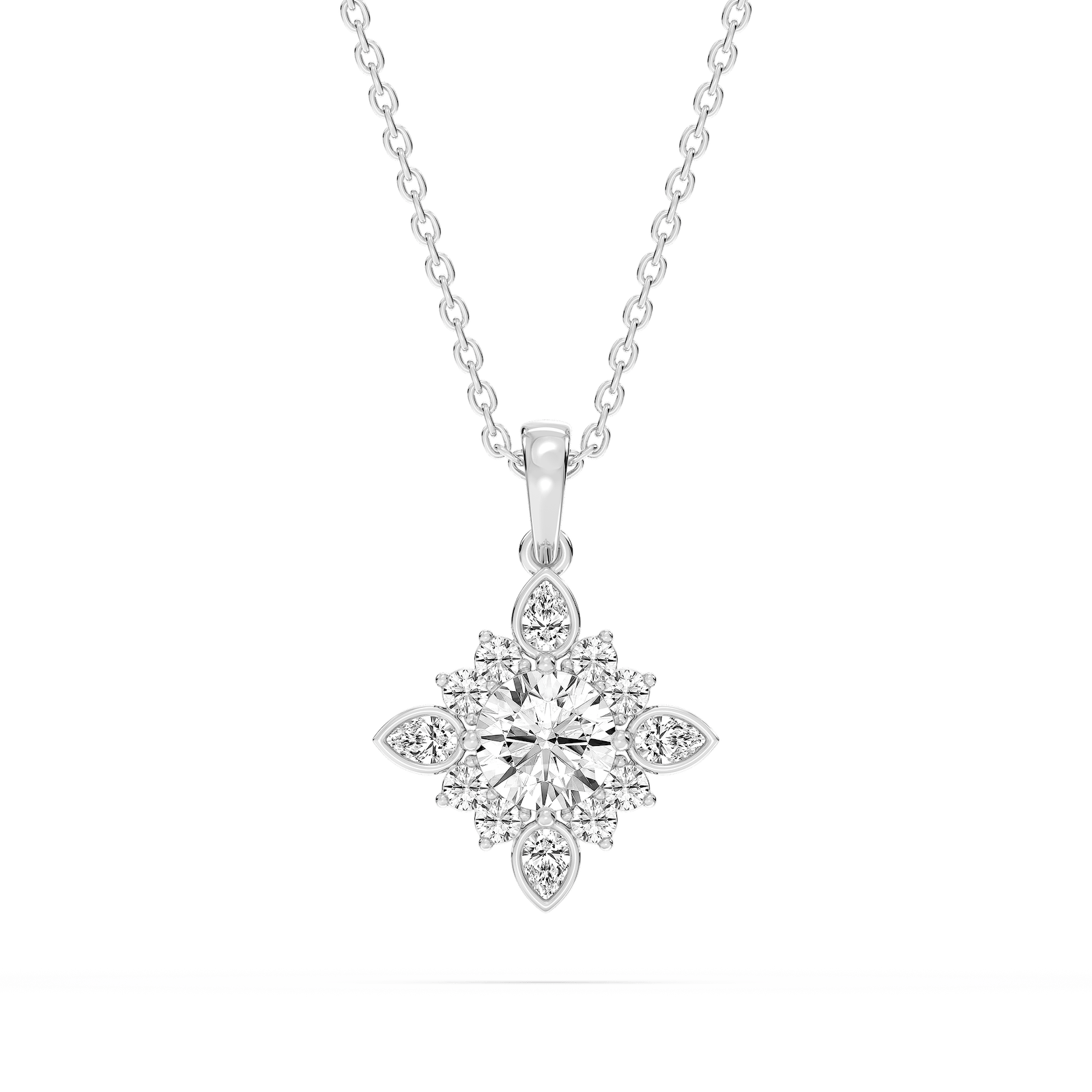 1 ctw Round and Pear Lab Grown Diamond Floral Halo Pendant - 16 to 18 Inches