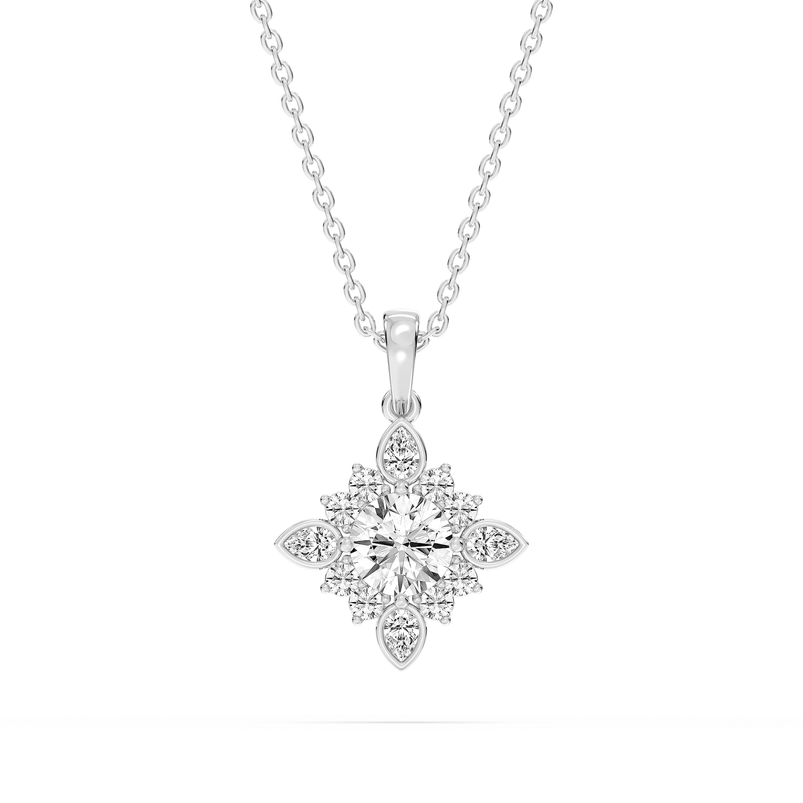 1 ctw Round and Pear Lab Grown Diamond Floral Halo Pendant - 16 to 18 Inches