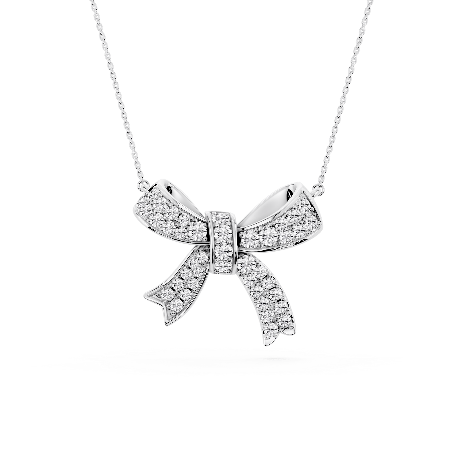 1 ½ ctw Round Lab Grown Diamond Asymmetrical Bow Pendant - 16 to 18 inches