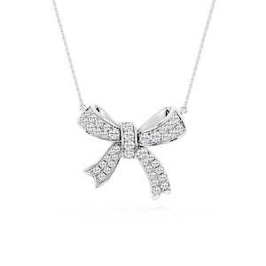 1 ½ ctw Round Lab Grown Diamond Asymmetrical Bow Pendant - 16 to 18 inches