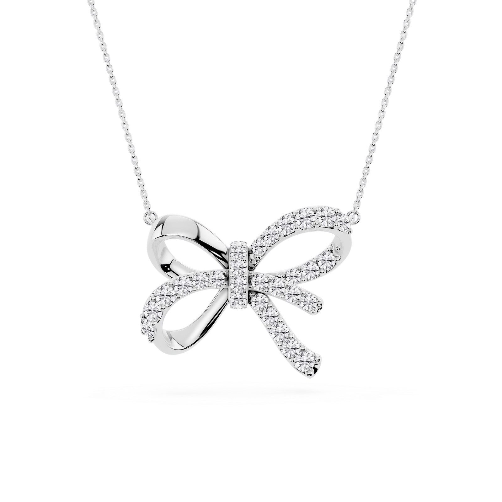 1 ctw Round Lab Grown Diamond Pave Bow Pendant - 16 to 18 inches