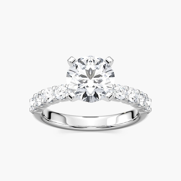 Anna Lab Grown Diamond Shared Prong Side Stone Engagement Ring + 2.32 Carat Round Shaped, Excellent Cut, F Color, VS1 Clarity, GIA Certified Lab Grown Diamond