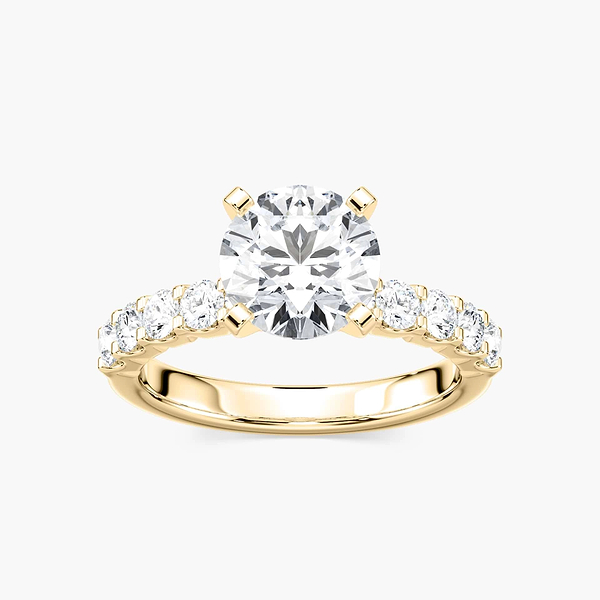 Anna Lab Grown Diamond Shared Prong Side Stone Engagement Ring + 2.01 Carat Round Shaped, Excellent Cut, D Color, IF Clarity, GIA Certified Lab Grown Diamond