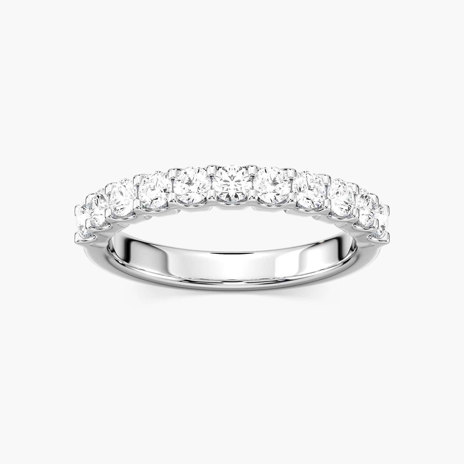 Shown with 0.50ctw Lab Diamonds in 14k White Gold|Ethical diamond accented wedding band with 11 round cut lab grown diamonds set in recycled 14k white gold