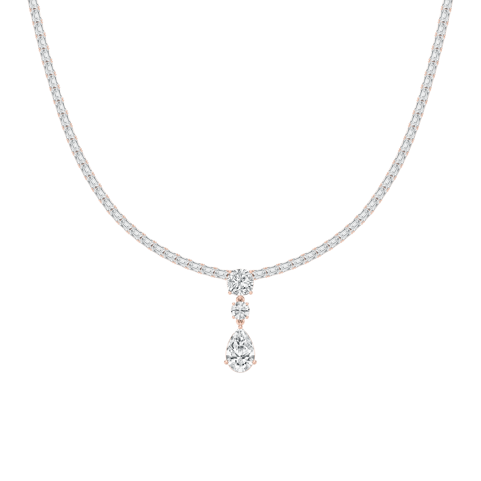 17 ctw Multi-Shape Lab Grown Diamond Three Stone Drop Tennis Necklace - 18 Inches - Signature Collection