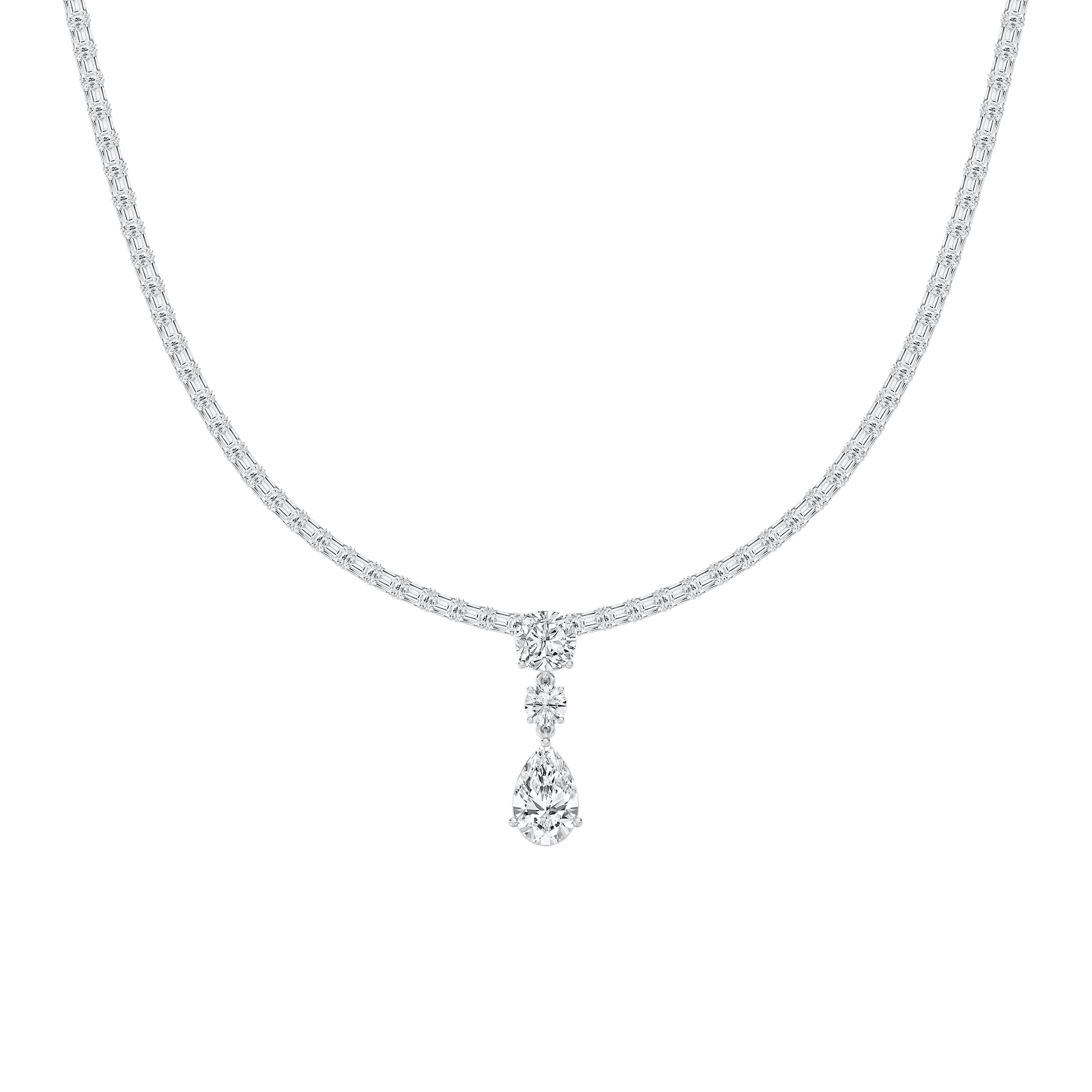 17 ctw Multi-Shape Lab Grown Diamond Three Stone Drop Tennis Necklace - 18 Inches - Signature Collection