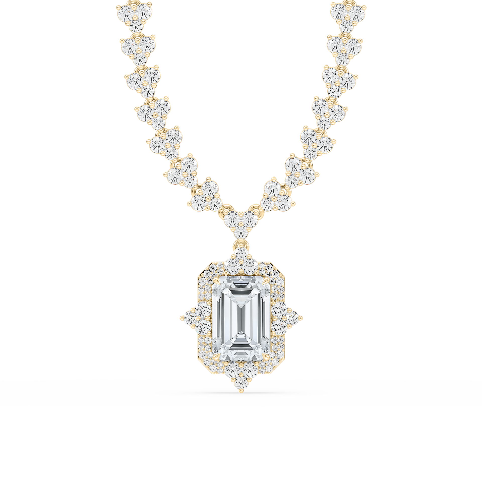 19 ¾ ctw Emerald Lab Grown Diamond Halo Drop Half Tennis Necklace - 16 to 18 Inches - Signature Collection