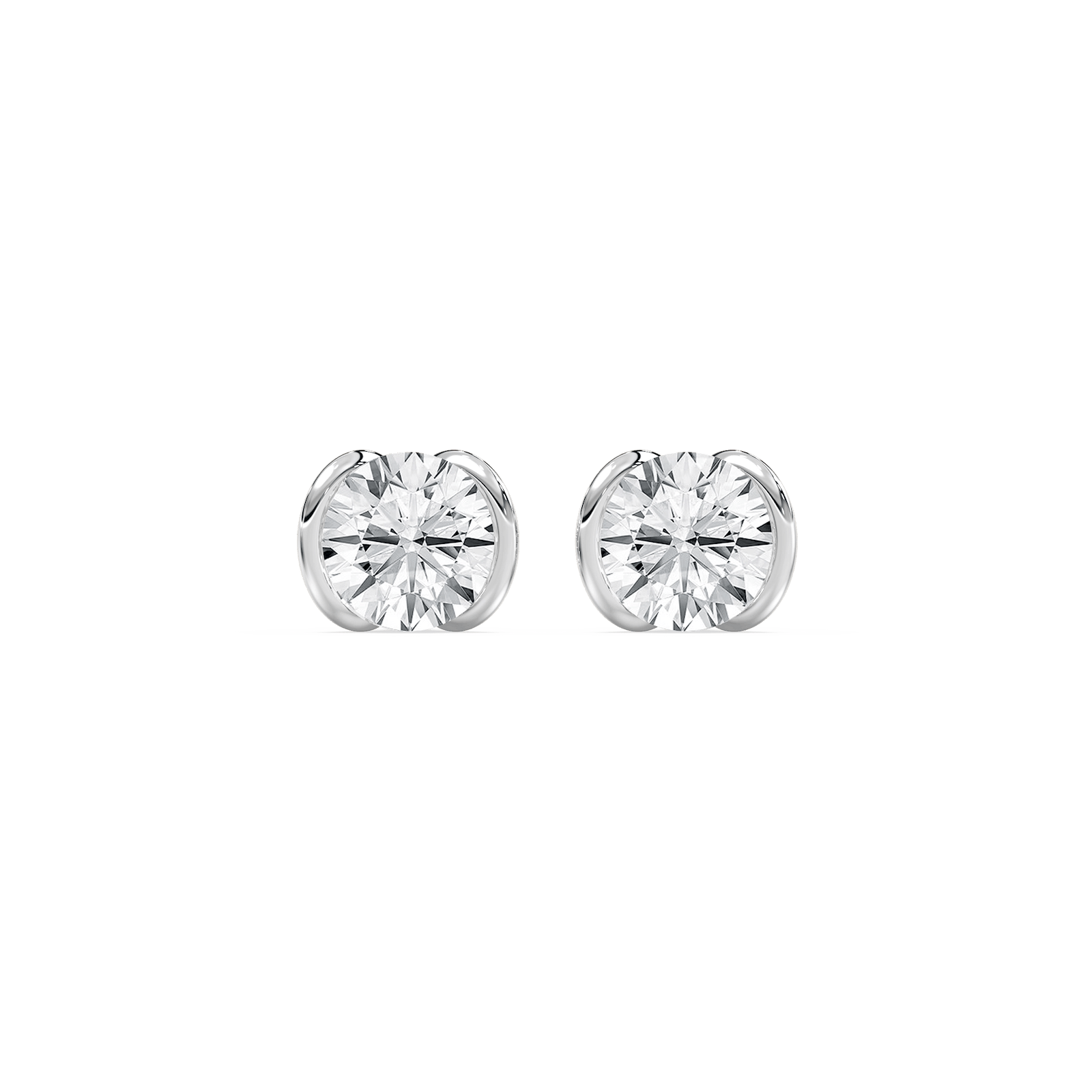 Half Bezel Round Stud Earrings in Rose Gold