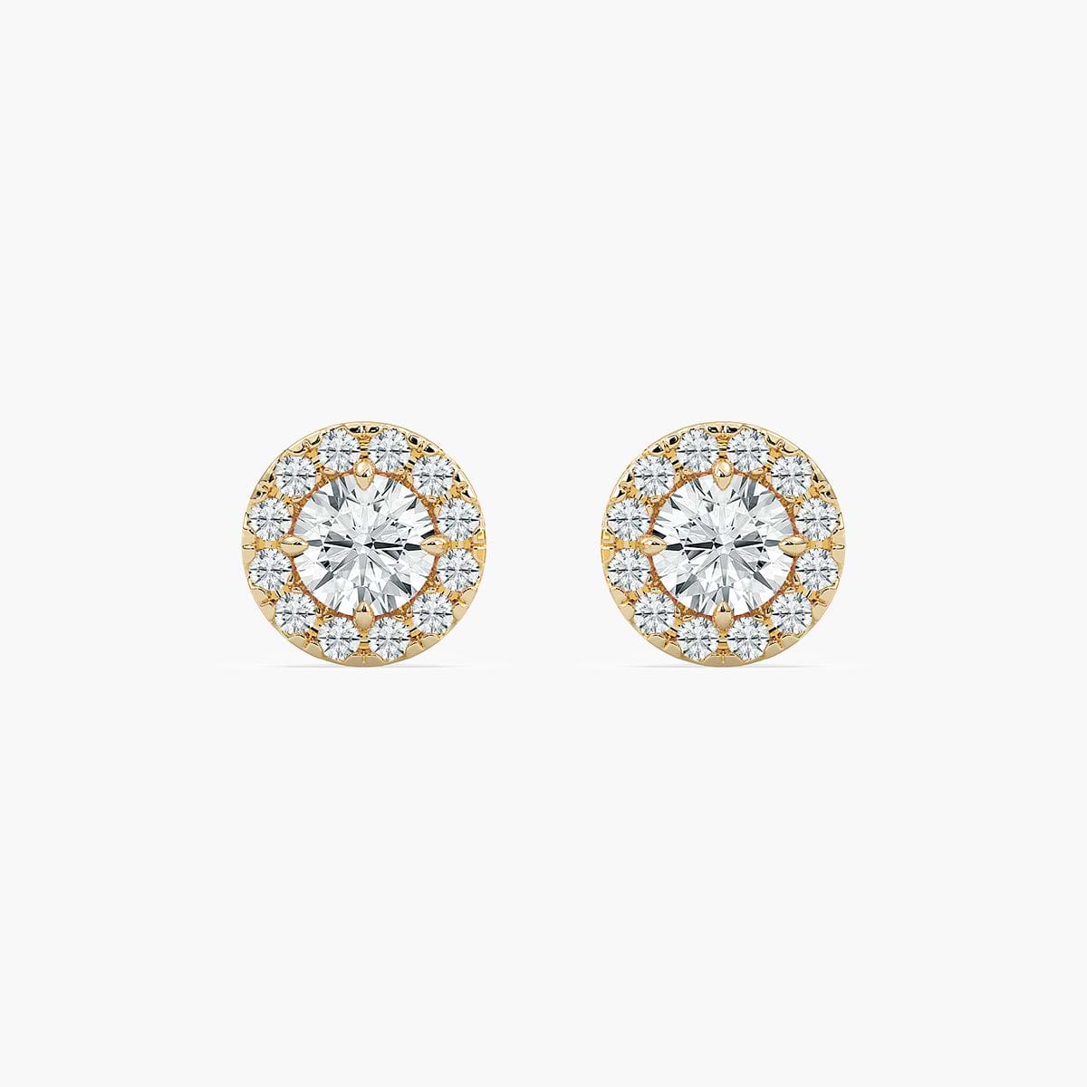 Classic Round Halo Stud Earrings with 0.30ct Round Cut Lab-Grown Diamonds in 14K Yellow Gold