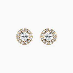 Classic Round Halo Stud Earrings with 0.30ct Round Cut Lab-Grown Diamonds in 14K Yellow Gold