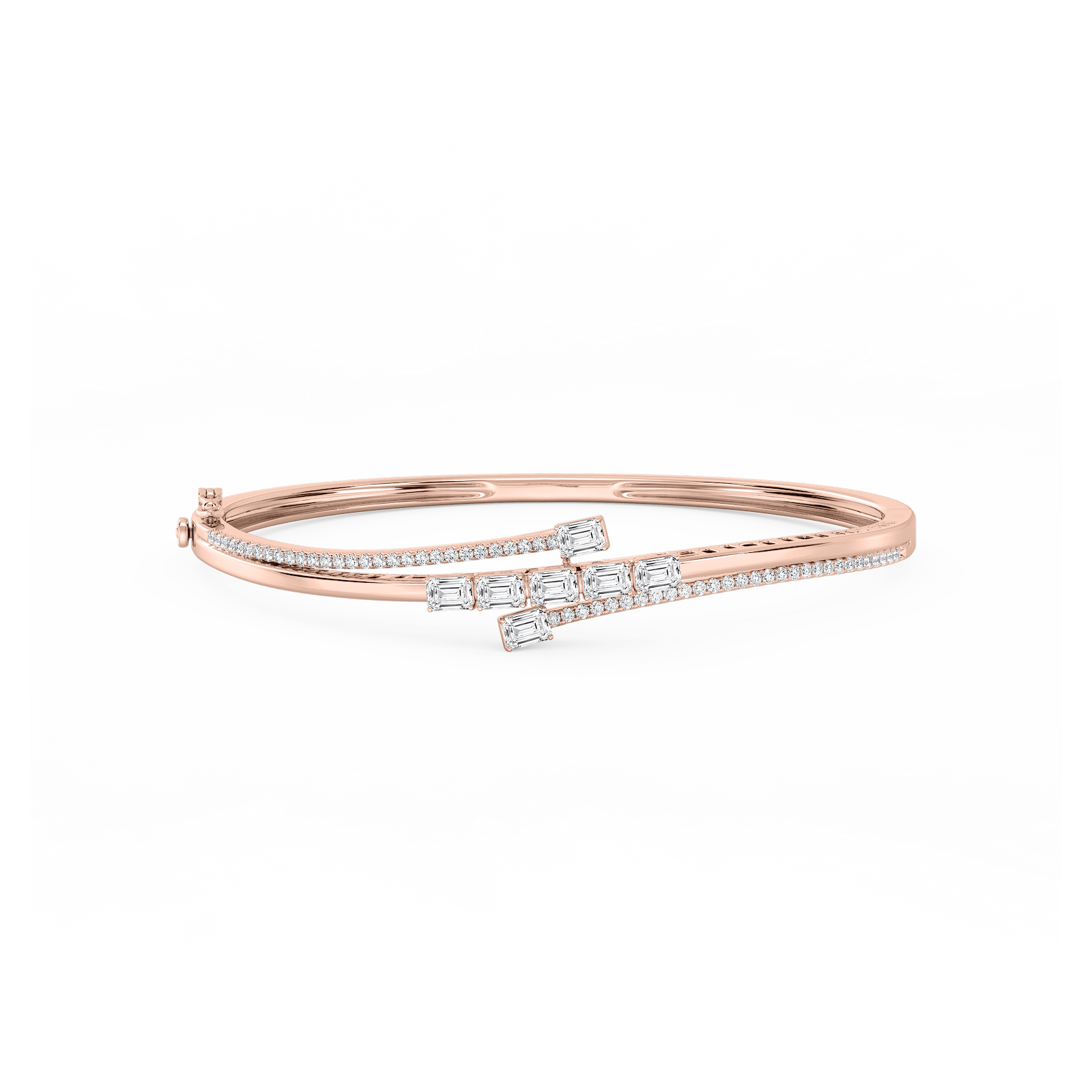 2 ⅕ ctw Emerald and Round Lab Grown Diamond Bypass Bangle Bracelet  - 7.25 Inches