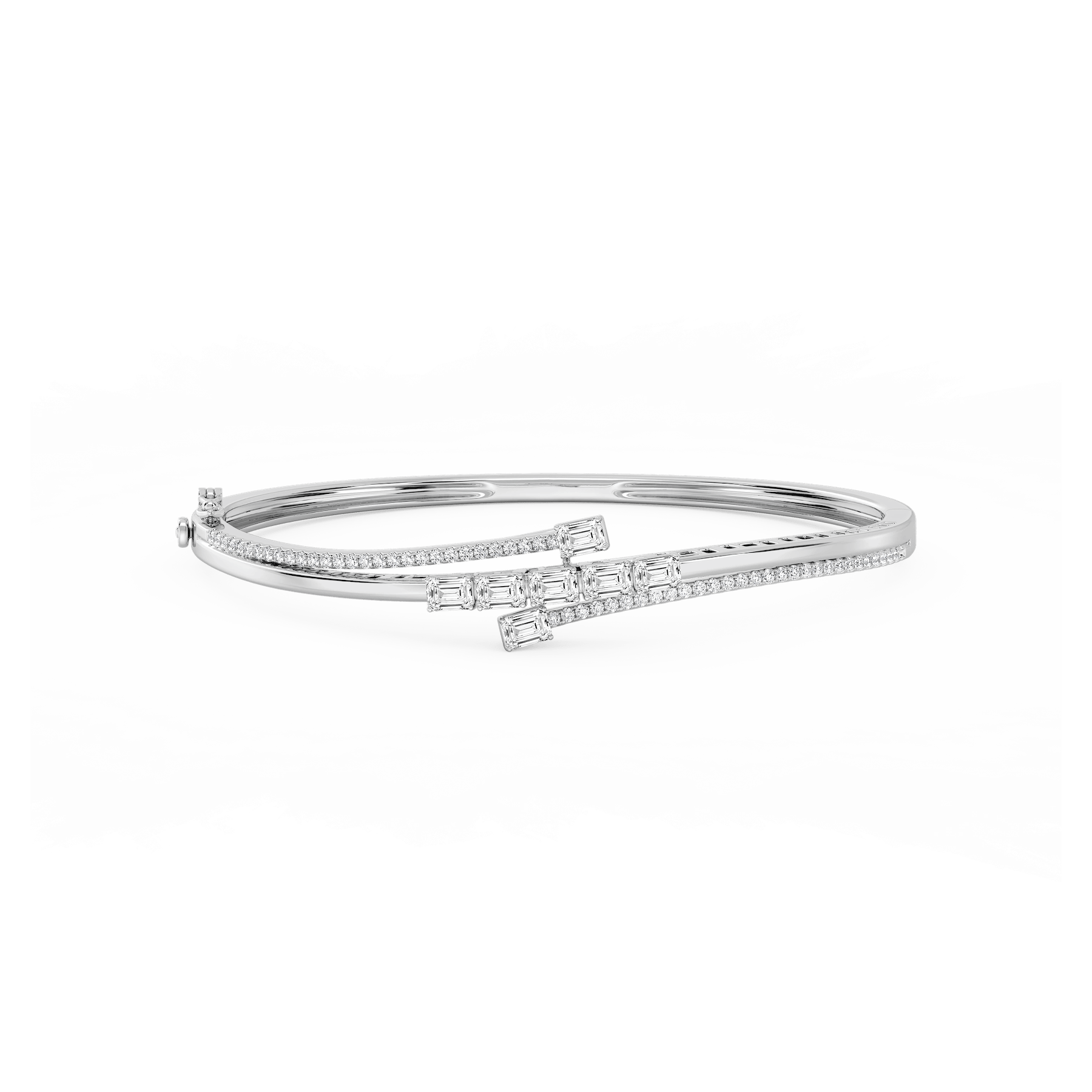 2 ⅕ ctw Emerald and Round Lab Grown Diamond Bypass Bangle Bracelet  - 7.25 Inches