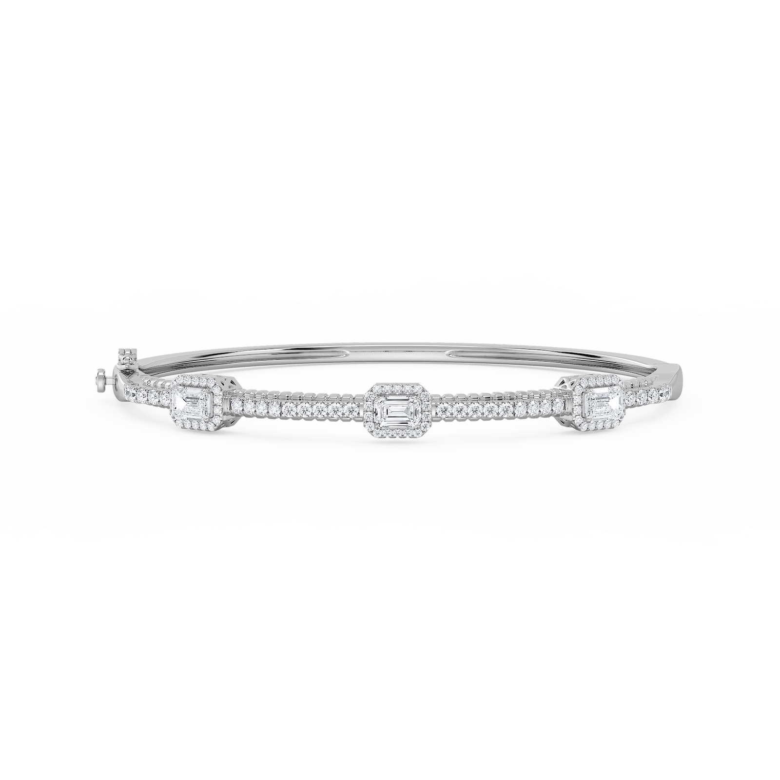 2 ¼ ctw Emerald and Round Lab Grown Diamond Halo Station Bangle Bracelet  - 7.25 Inches