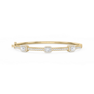 2 ¼ ctw Emerald and Round Lab Grown Diamond Halo Station Bangle Bracelet  - 7.25 Inches