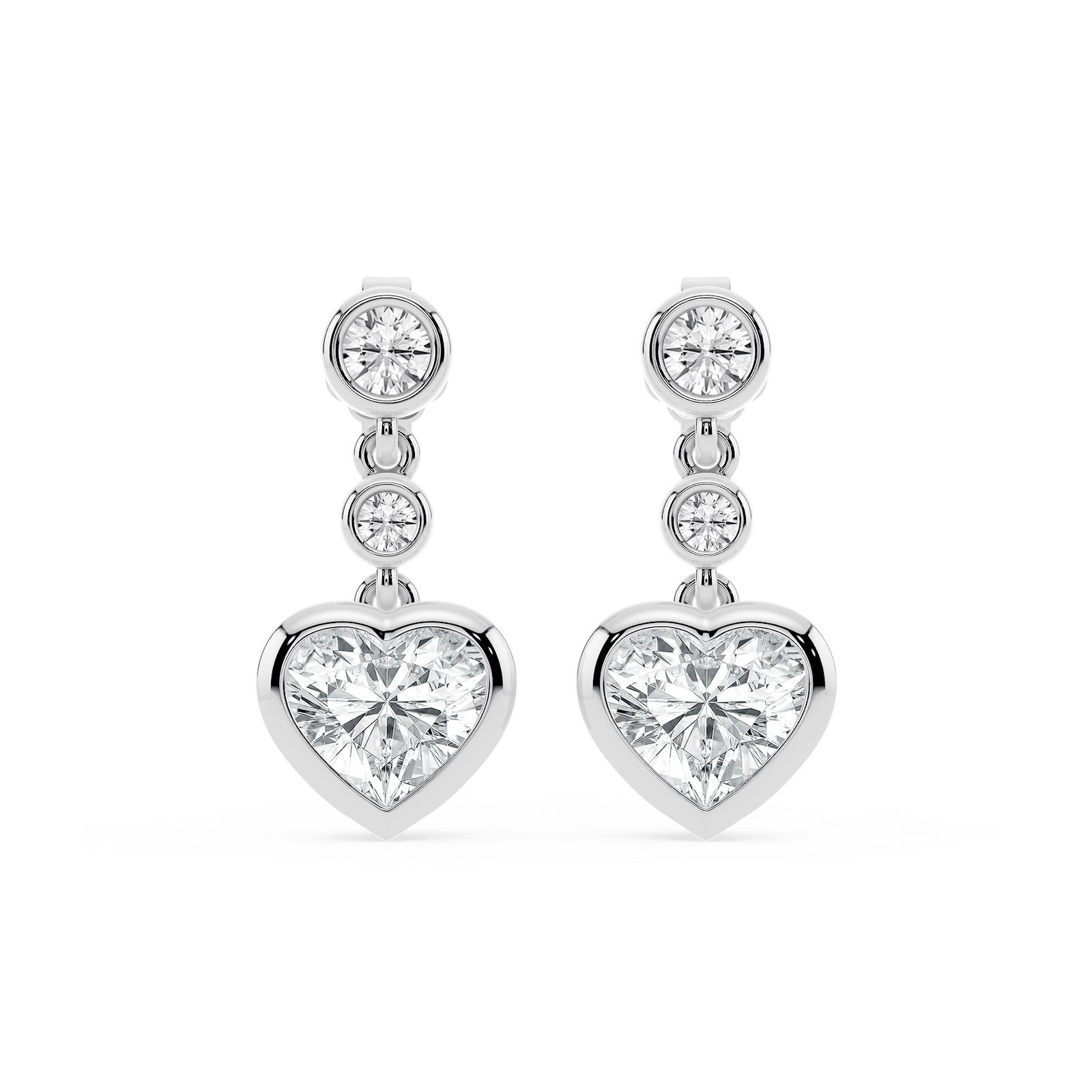 2 ¼ ctw Heart and Round Lab Grown Diamond Three Stone Drop Earrings