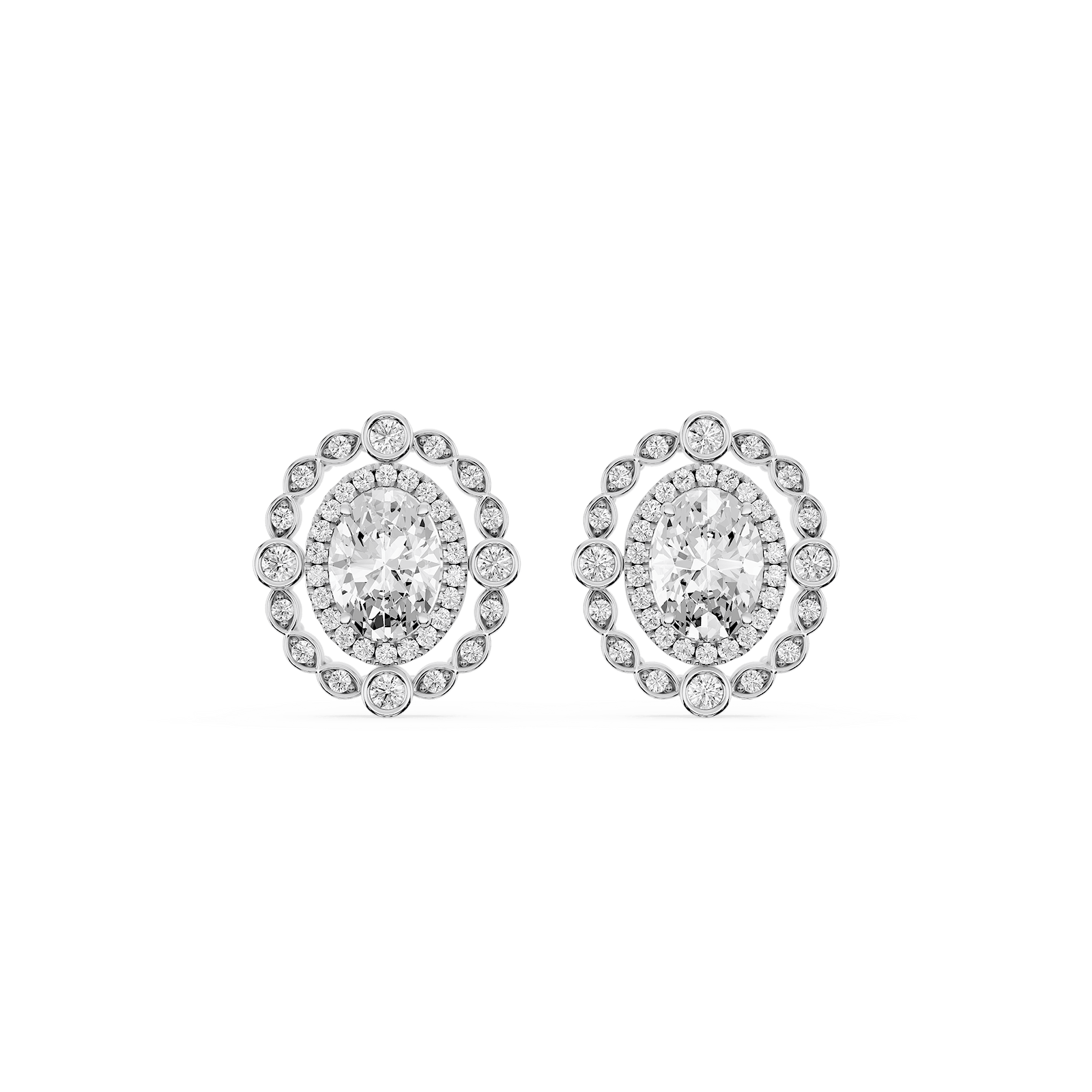 2 ctw Oval and Round Lab Grown Diamond Double Halo Stud Earrings