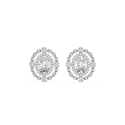 2 ctw Oval and Round Lab Grown Diamond Double Halo Stud Earrings