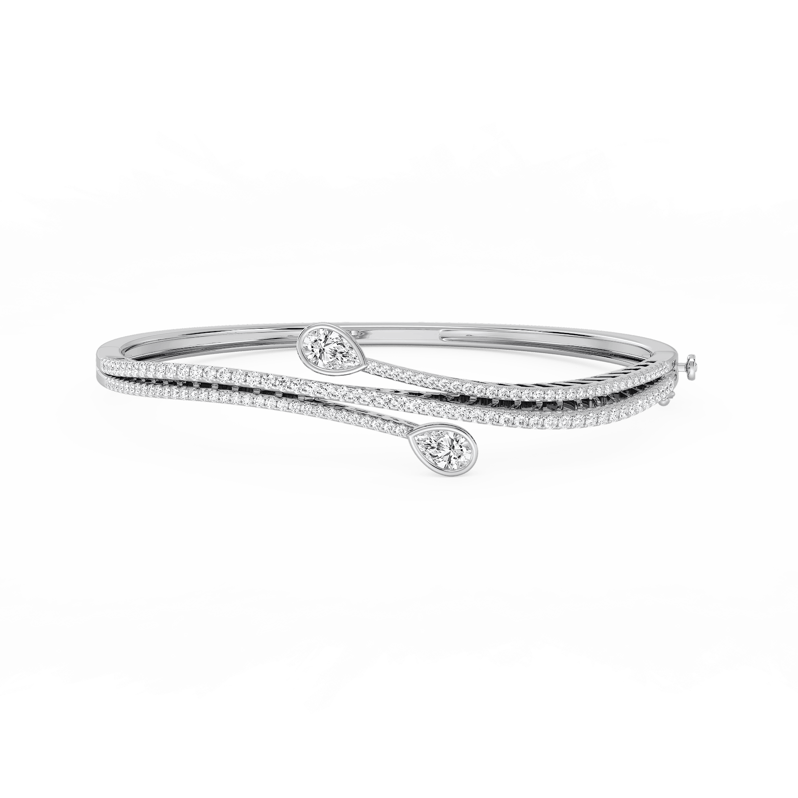 2 ¼ ctw Pear and Round Lab Grown Diamond Bypass Bangle Bracelet  - 7.25 Inches