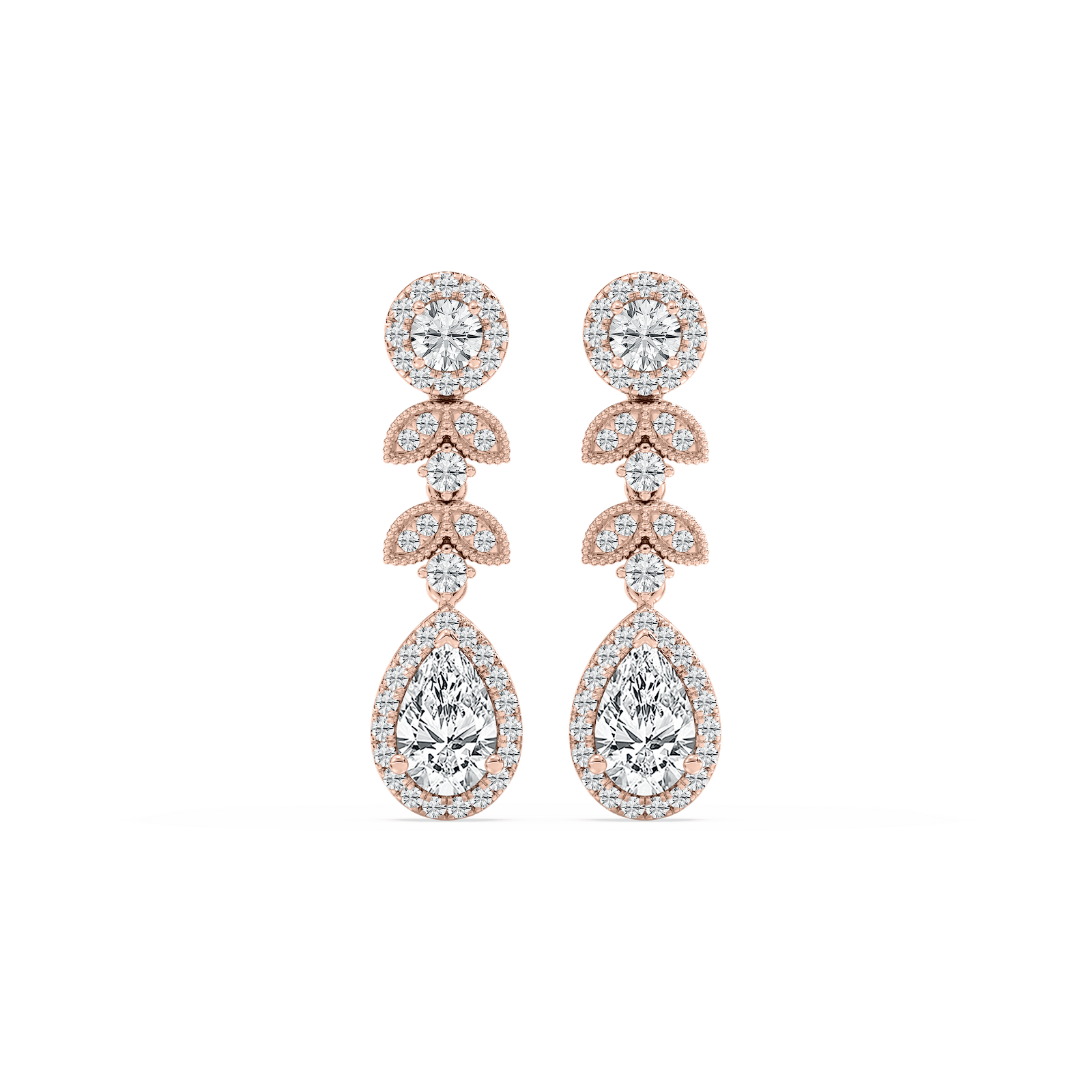 1 ¾ ctw Pear and Round Lab Grown Diamond Chain Drop Earrings