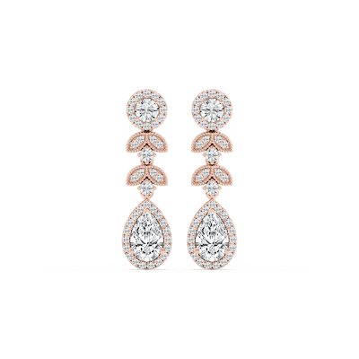 1 ¾ ctw Pear and Round Lab Grown Diamond Chain Drop Earrings