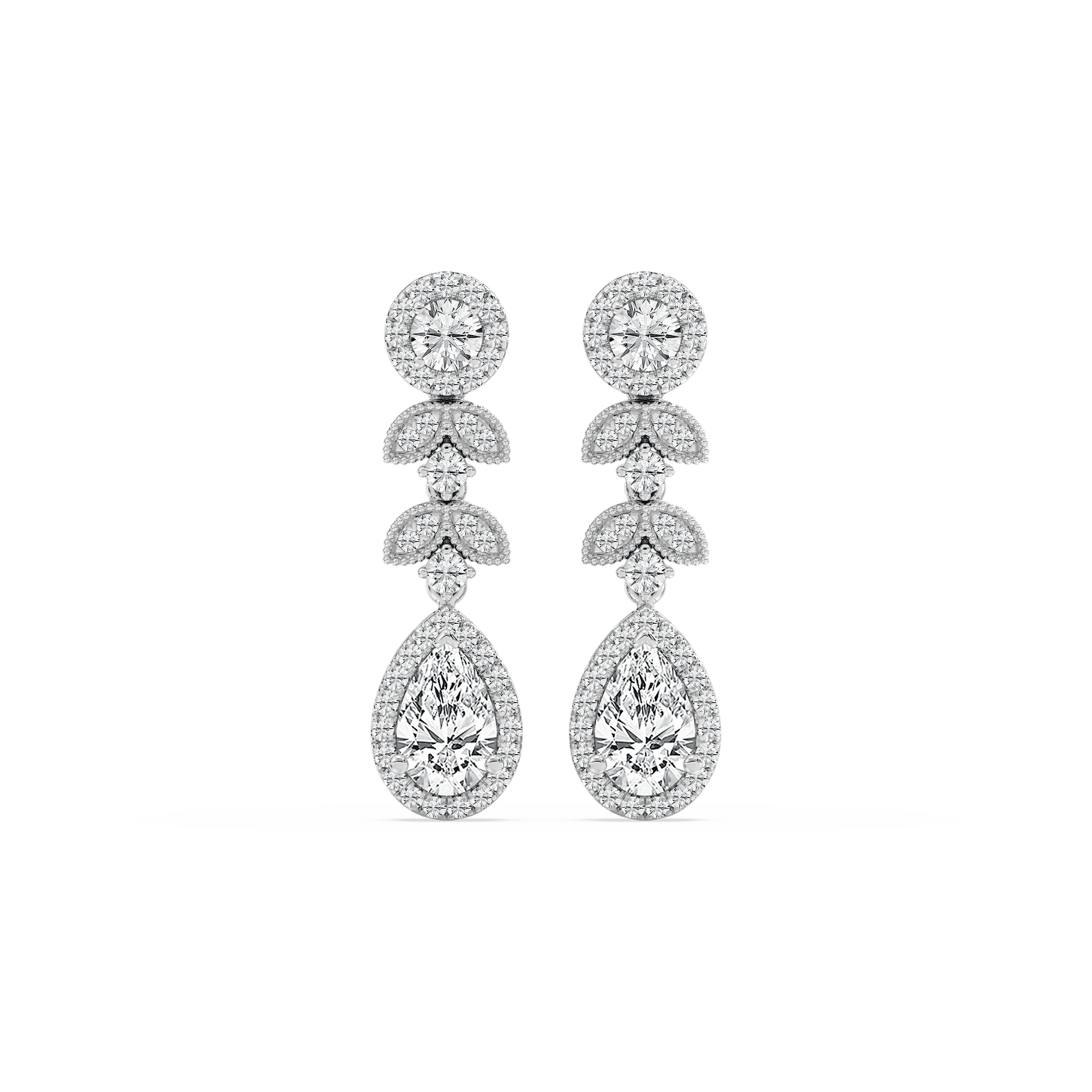 1 ¾ ctw Pear and Round Lab Grown Diamond Chain Drop Earrings