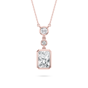2 ¼ ctw Radiant and Round Lab-Grown Diamond Bezel Set Three Stone Pendant – 16–18 inches