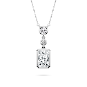 2 ¼ ctw Radiant and Round Lab-Grown Diamond Bezel Set Three Stone Pendant – 16–18 inches
