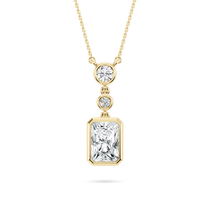 2 ¼ ctw Radiant and Round Lab-Grown Diamond Bezel Set Three Stone Pendant – 16–18 inches