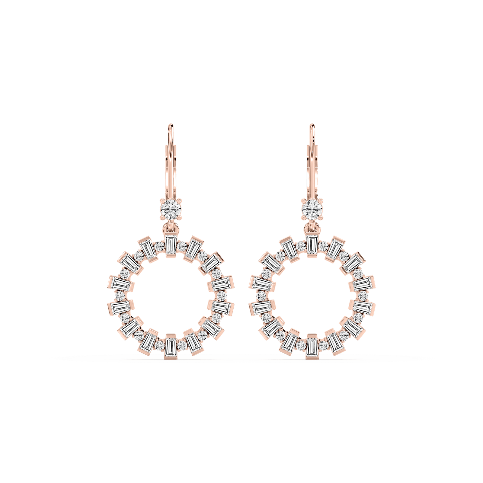 2 ctw Round and Baguette Lab Grown Diamond Circle Drop Earrings