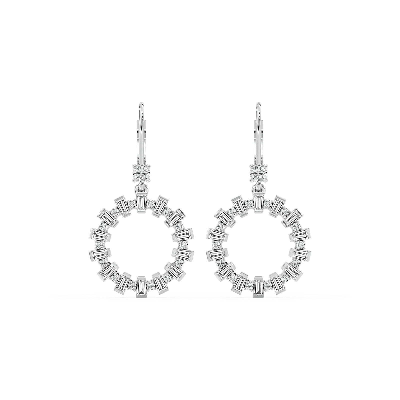 2 ctw Round and Baguette Lab Grown Diamond Circle Drop Earrings