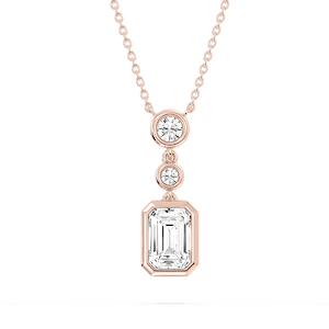 2 ¼ ctw Emerald and Round Lab Grown Diamond Bezel Set Three Stone Pendant - 18 Inches