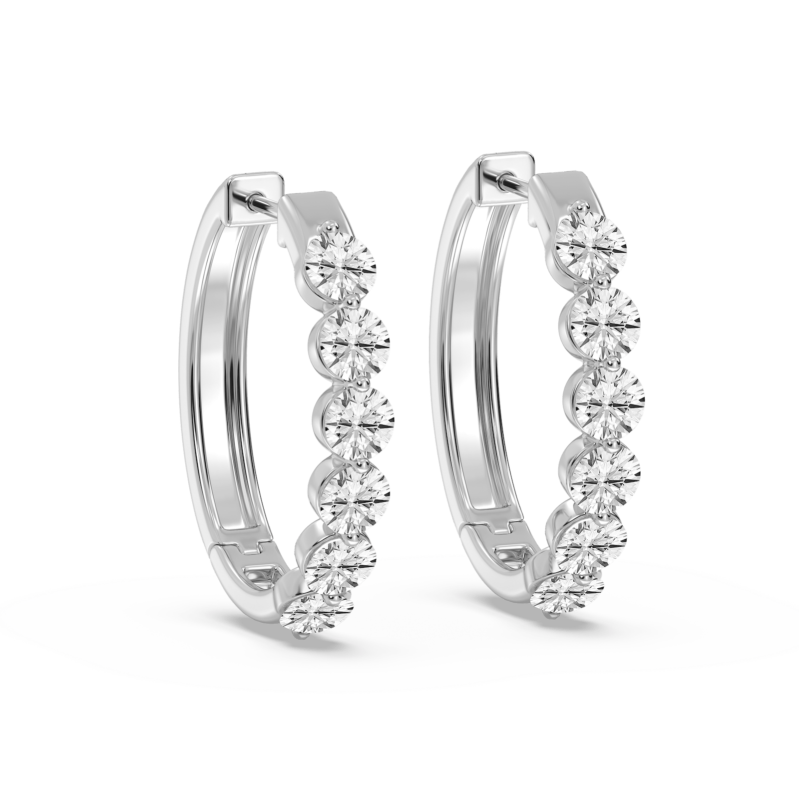 2 ctw Round Lab Grown Diamond Single Shared Prong Hoop Earrings