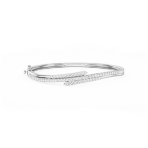 2 ctw Round Lab Grown Diamond Three Row Bypass Bangle Bracelet  - 7.25 Inches
