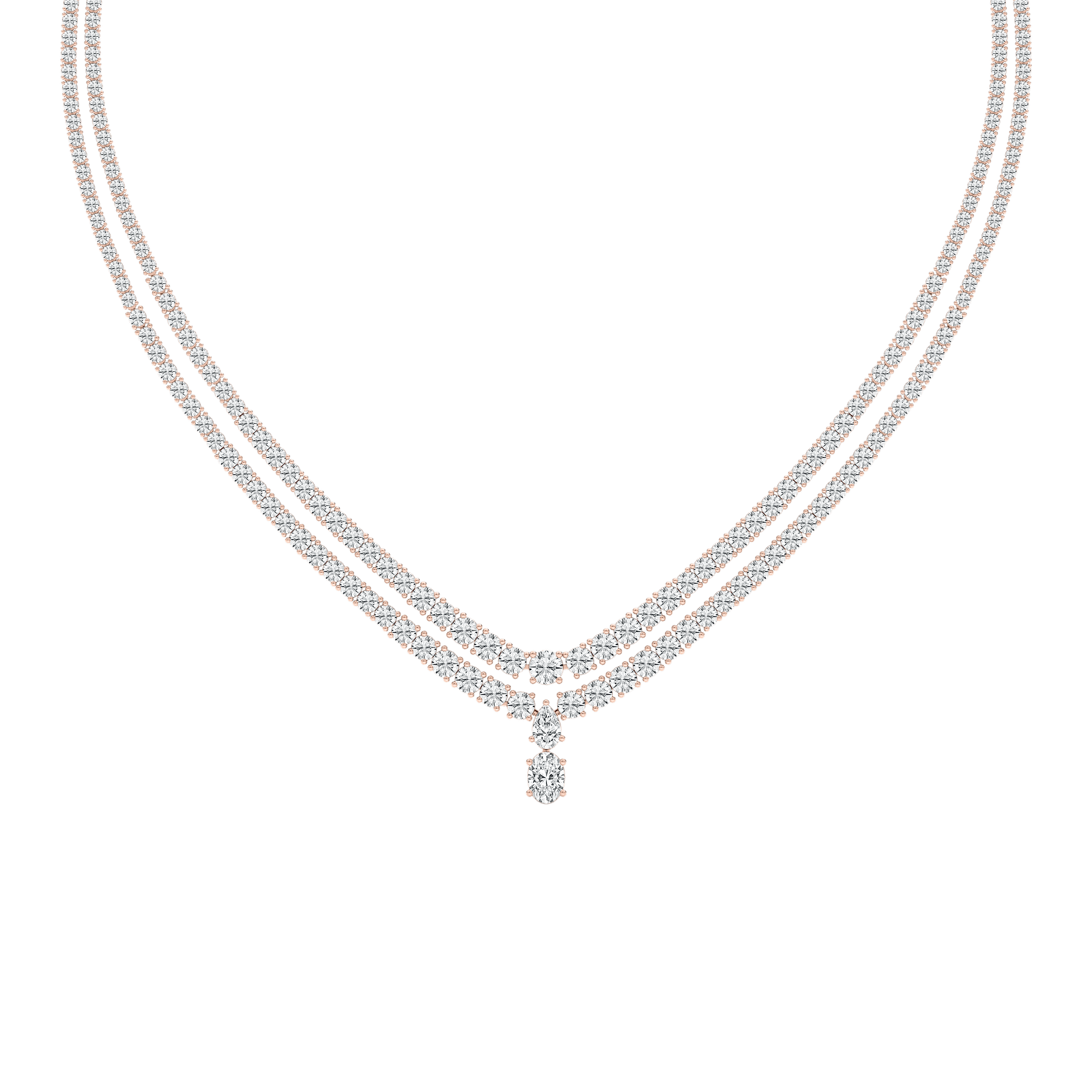 26 ⅓ ctw Round Lab Grown Diamond Double Row Drop Tennis Necklace - 18 Inches - Signature Collection