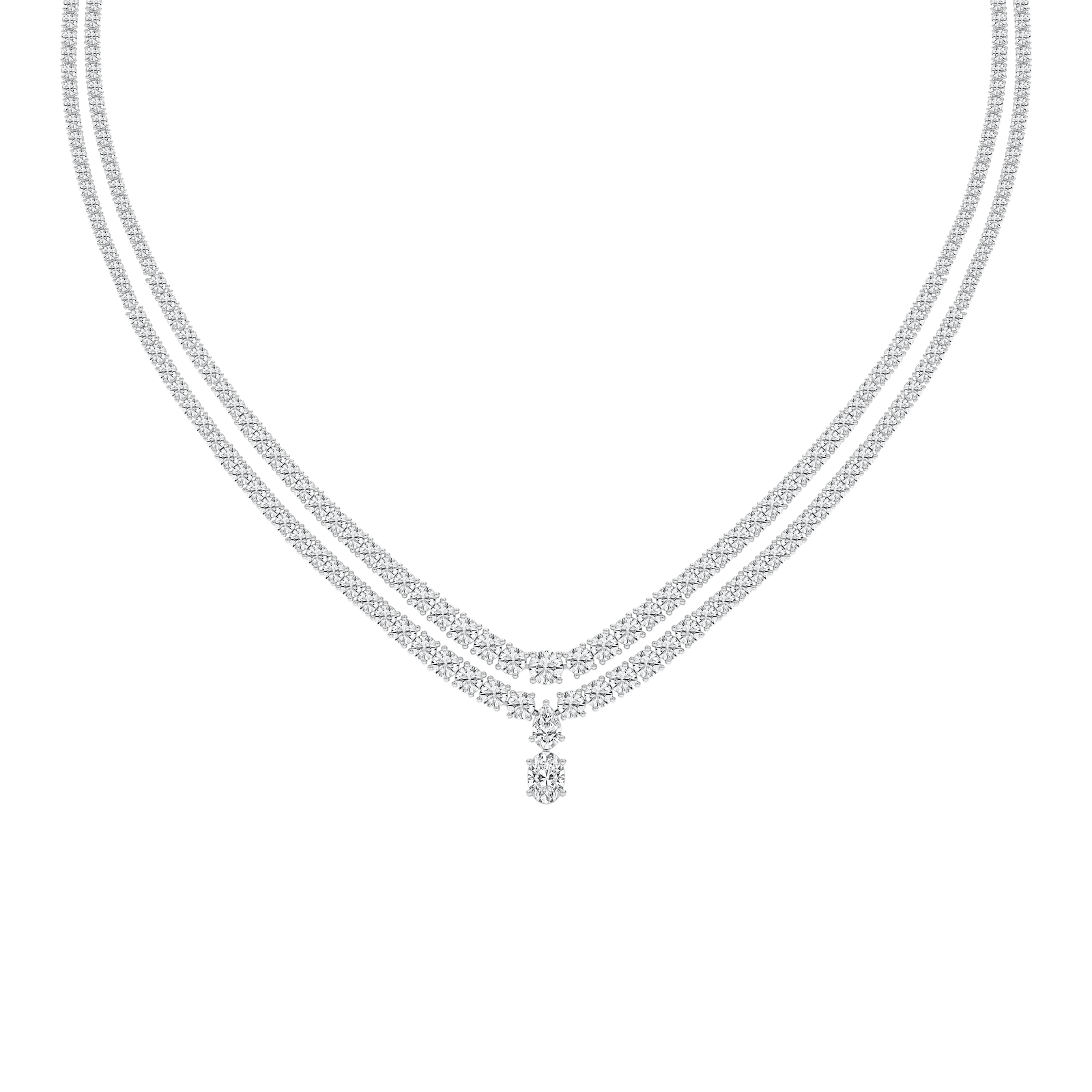 26 ⅓ ctw Round Lab Grown Diamond Double Row Drop Tennis Necklace - 18 Inches - Signature Collection