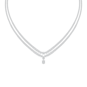 26 ⅓ ctw Round, Oval and Pear Lab Grown Diamond Double Row Drop Tennis Necklace - 18 Inches