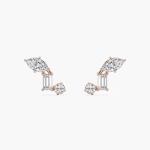 3/8 ctw Marquise Baguette Round Lab Grown Diamond Three Stone Stud Earrings