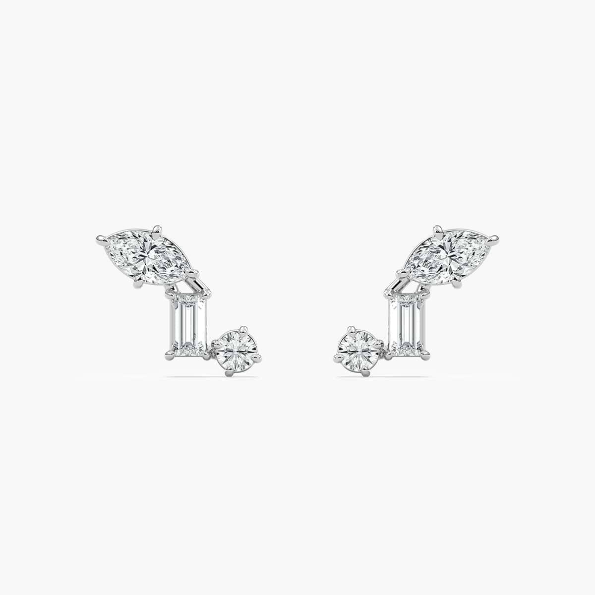 3/8 ctw Marquise Baguette Round Lab Grown Diamond Three Stone Stud Earrings