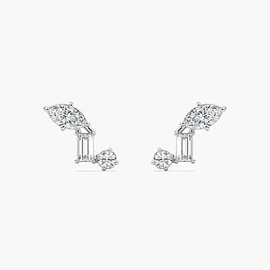 3/8 ctw Marquise Baguette Round Lab Grown Diamond Three Stone Stud Earrings