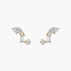 3/8 ctw Marquise Baguette Round Lab Grown Diamond Three Stone Stud Earrings