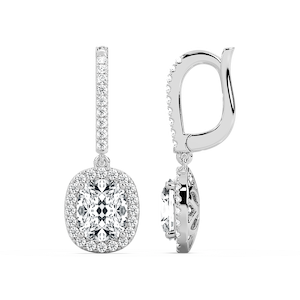 3 ¹⁄₂ ctw Cushion Lab Grown Diamond Halo Drop Earrings