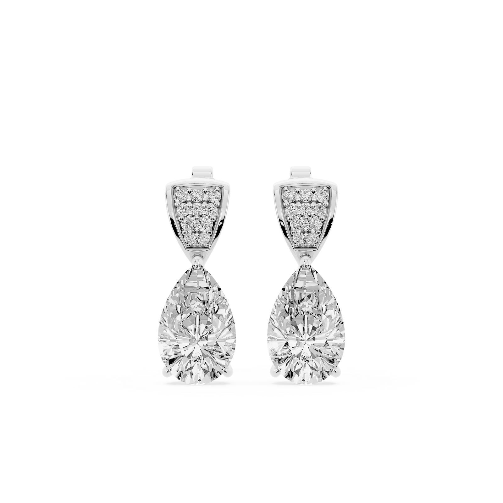 3 ¹⁄₁₀ ctw Pear and Round Lab Grown Diamond Pavé Drop Stud Earrings