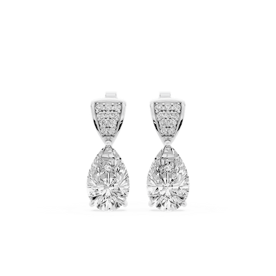 3 ¹⁄₁₀ ctw Pear and Round Lab Grown Diamond Pavé Drop Stud Earrings